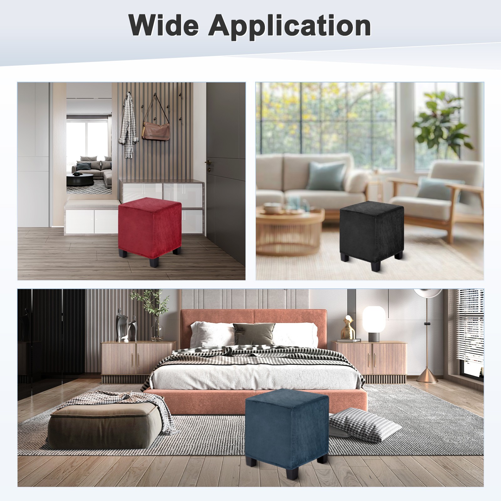 1-Pack 13″x13″x15″ Stretch Square Ottoman covers Footstool Protector Navy