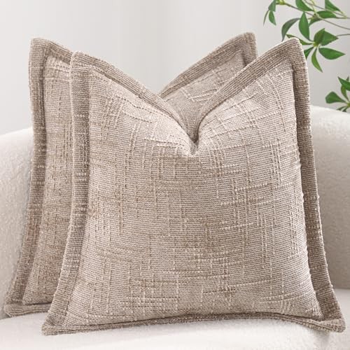 Chenille Throw Pillow Covers 18×18 Pack of 2 Thick 18″ x 18″ (Pack of 2) Khaki
