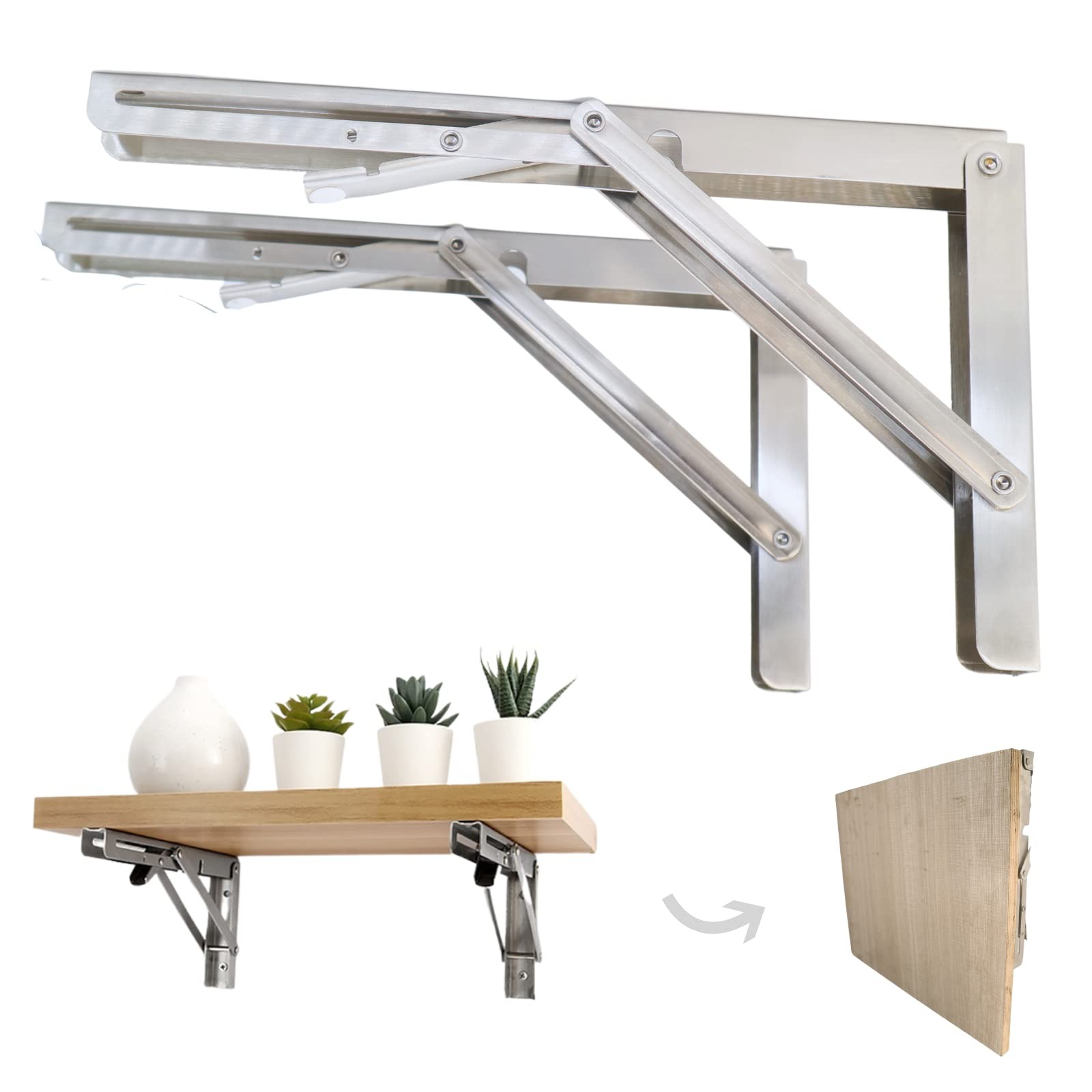 Folding Shelf Brackets 20 inch Heavy Duty,Max Load: 550 lb-Stainless Steel Co…