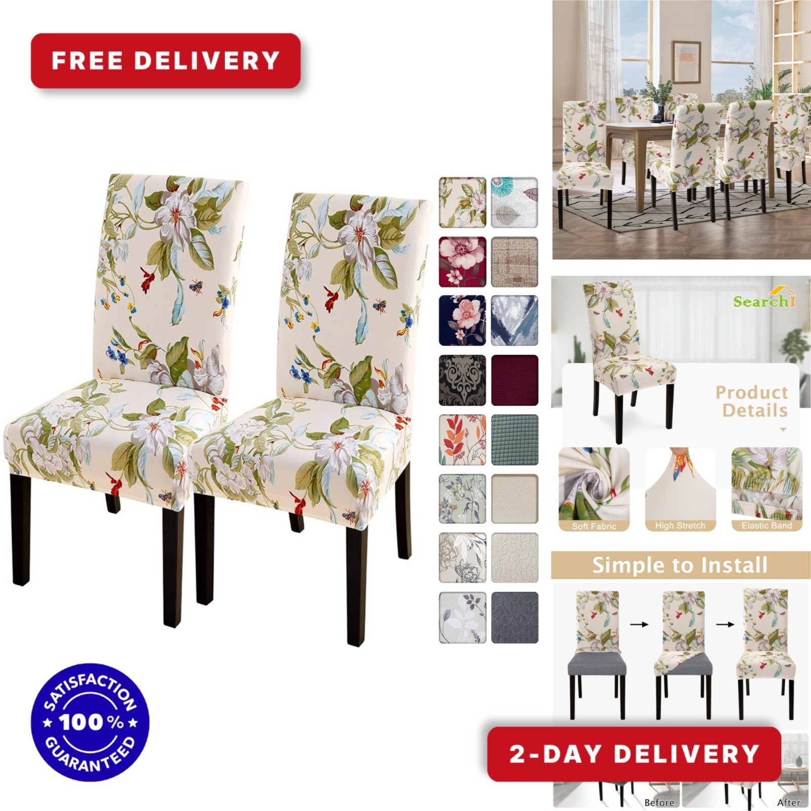 SearchI Dining Room Chair Covers Set of 2, Stretch Removable Washable