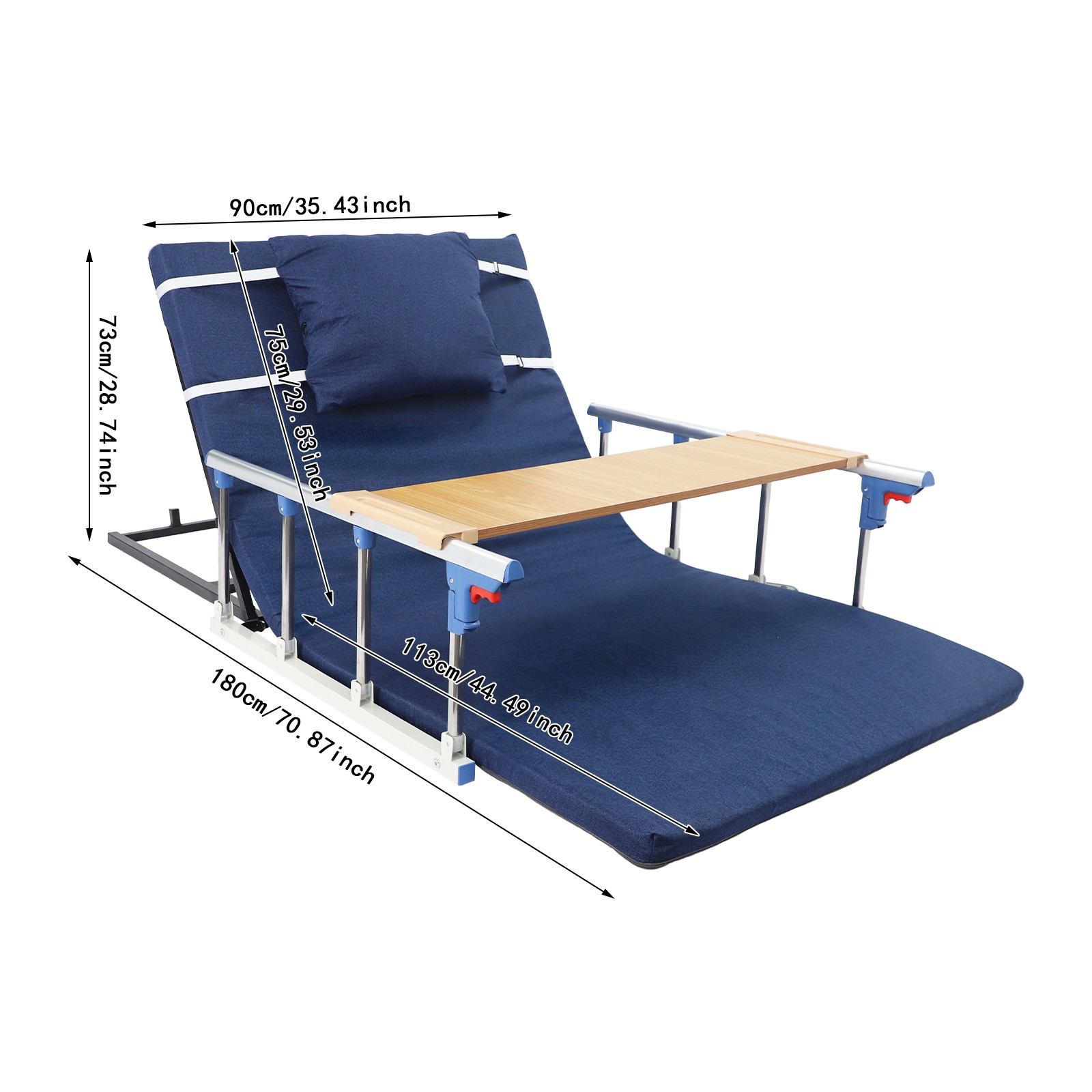 Electric Bed Lifting Backrest with Guardrails & Tray Table 2°-80° Remte Control