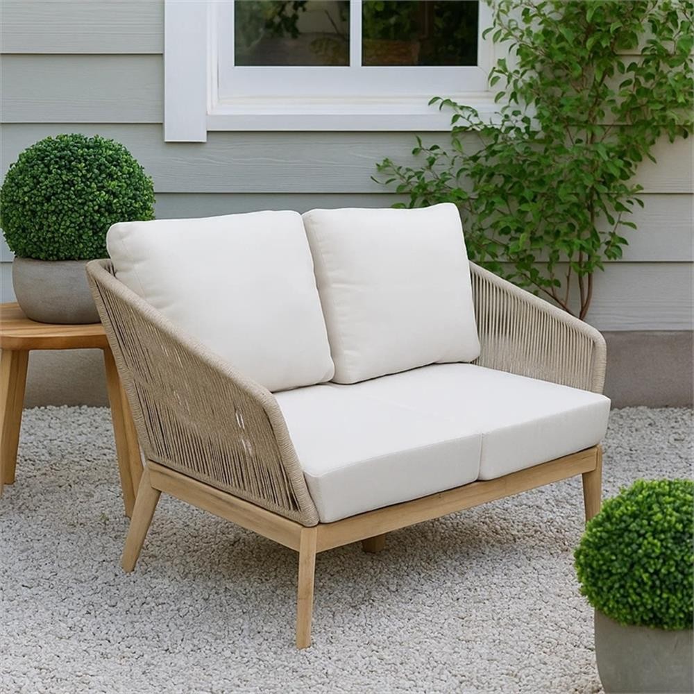 Bowery Hill 51″ Outdoor Patio Sofa with Cushions in Brown Acacia Wood