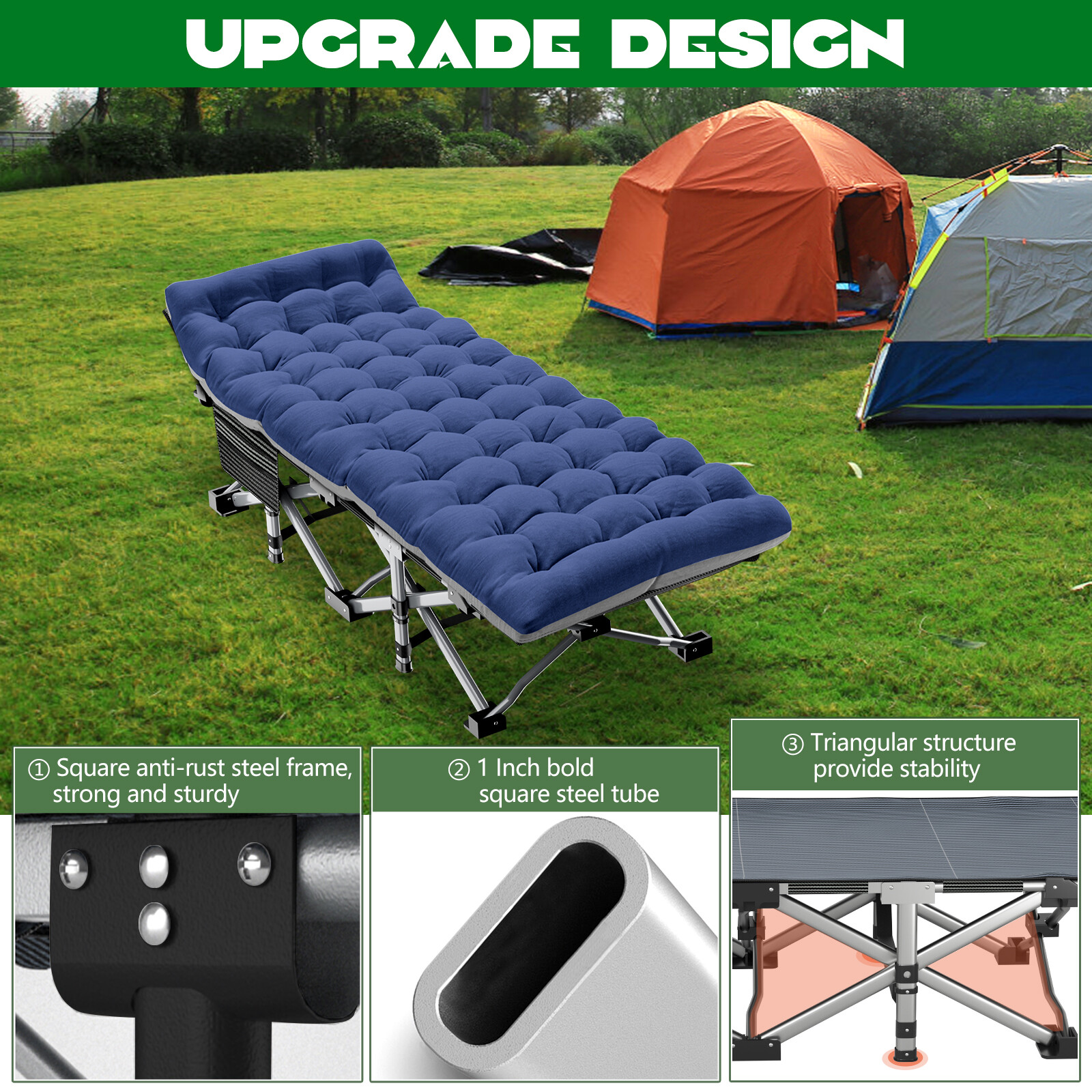 75inch Adult Folding Bed Military Bed Light Weight Folding Rollaway Cot 600 LBS