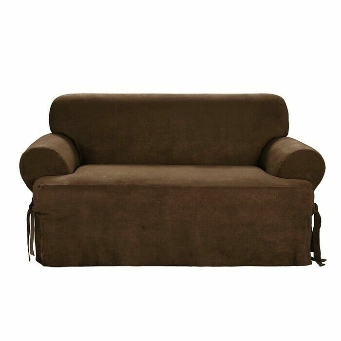 Sure Fit Sueded Twill Loveseat Slipcover in Chocolate Relaxed Fit Collection NEW