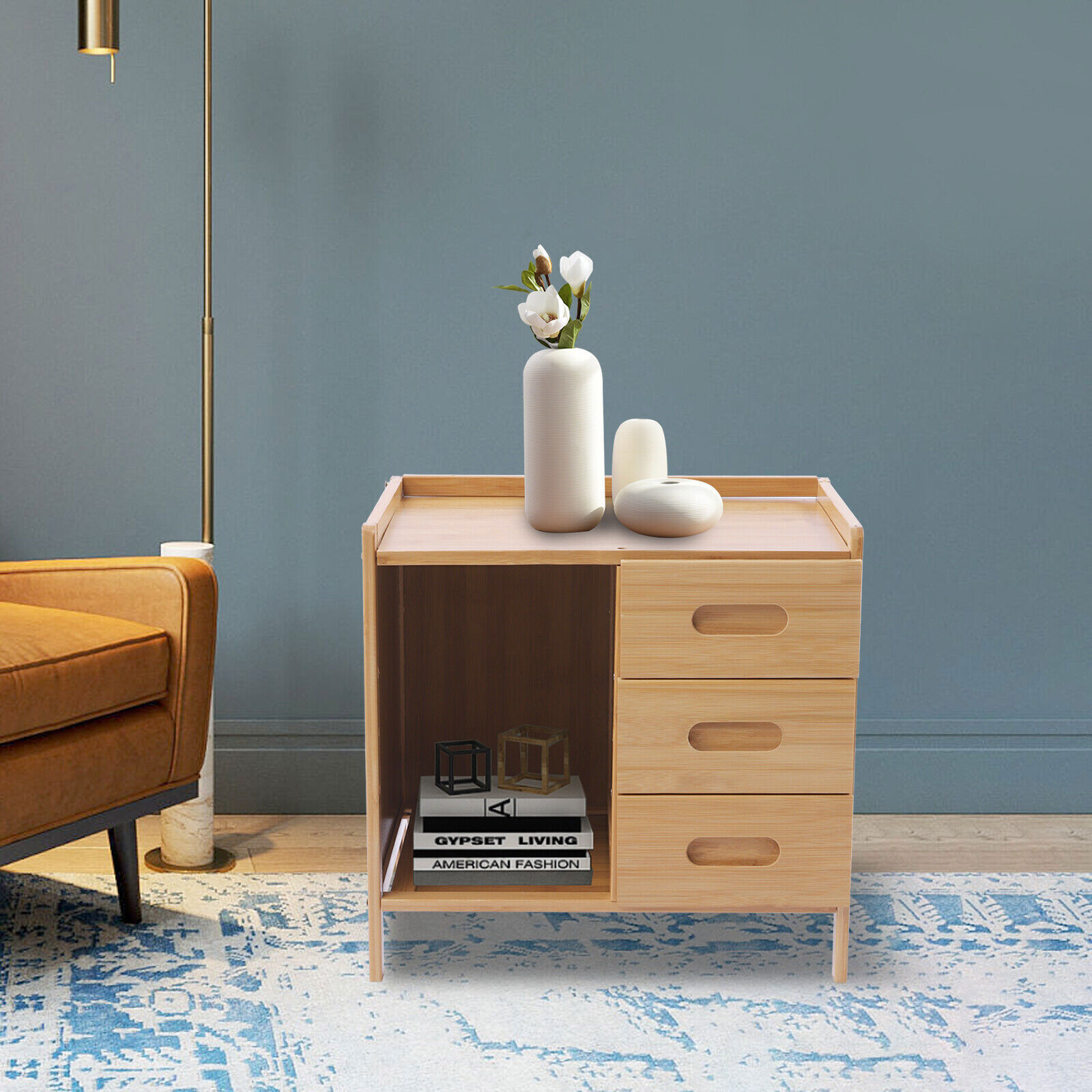 3 Tiers 15.7in Nightstand Storage Box Bedside Table Organizer For Bedroom Home