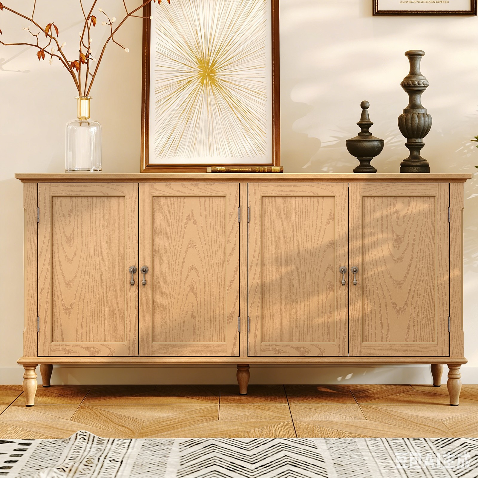 58″ Sideboard Buffet Cabinet With Storage, Large Retro Credenza With 4 Doors
