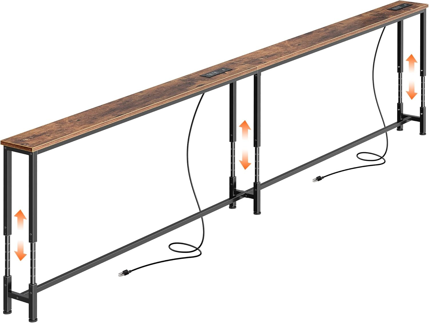 102.4 Inch Sofa Table with Power Outlets, 23.9’’-34.4’’ Height Adjustable Range,