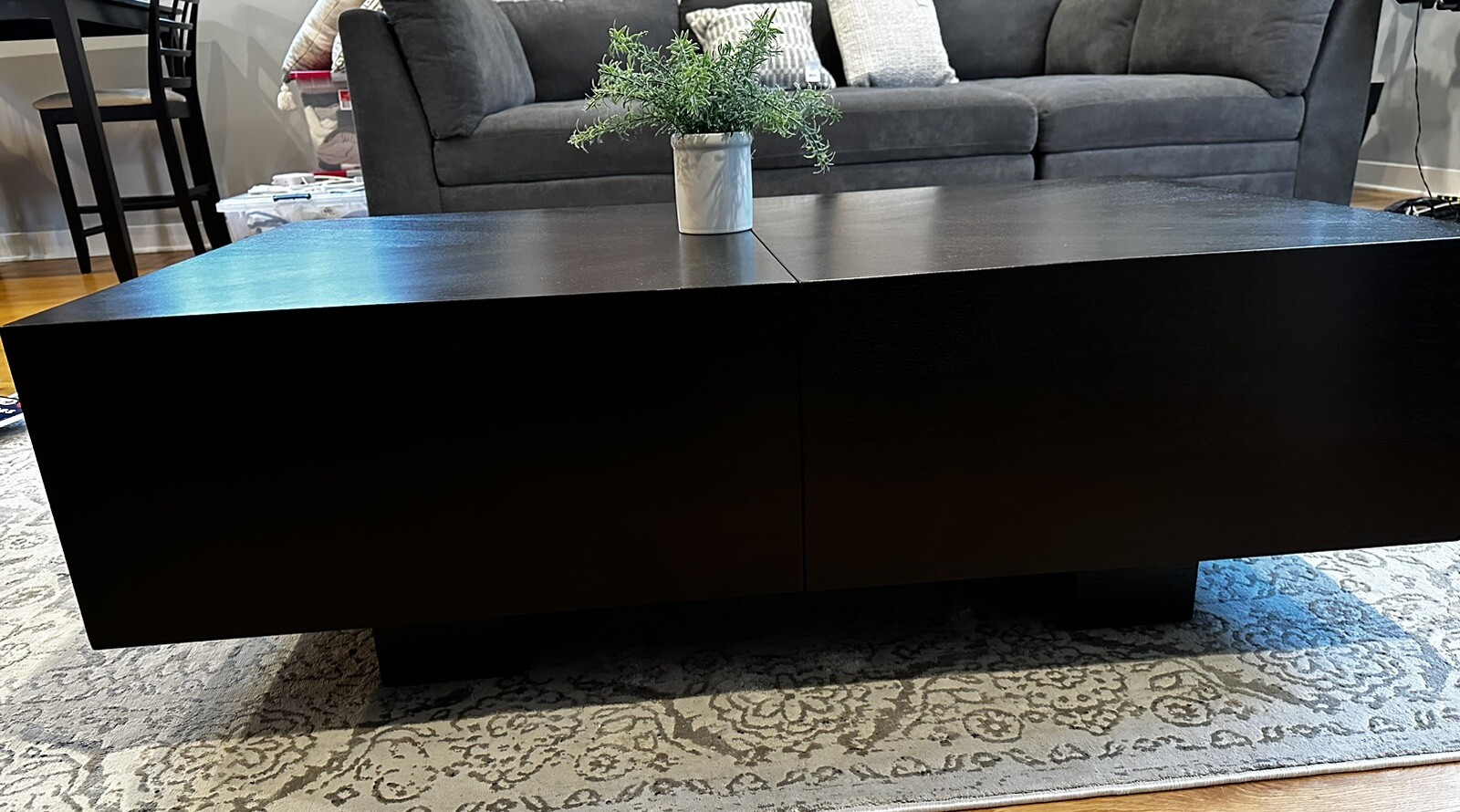 Coffee Table, Black, real wood, (47.5in W x 28in D x 15.3in H)