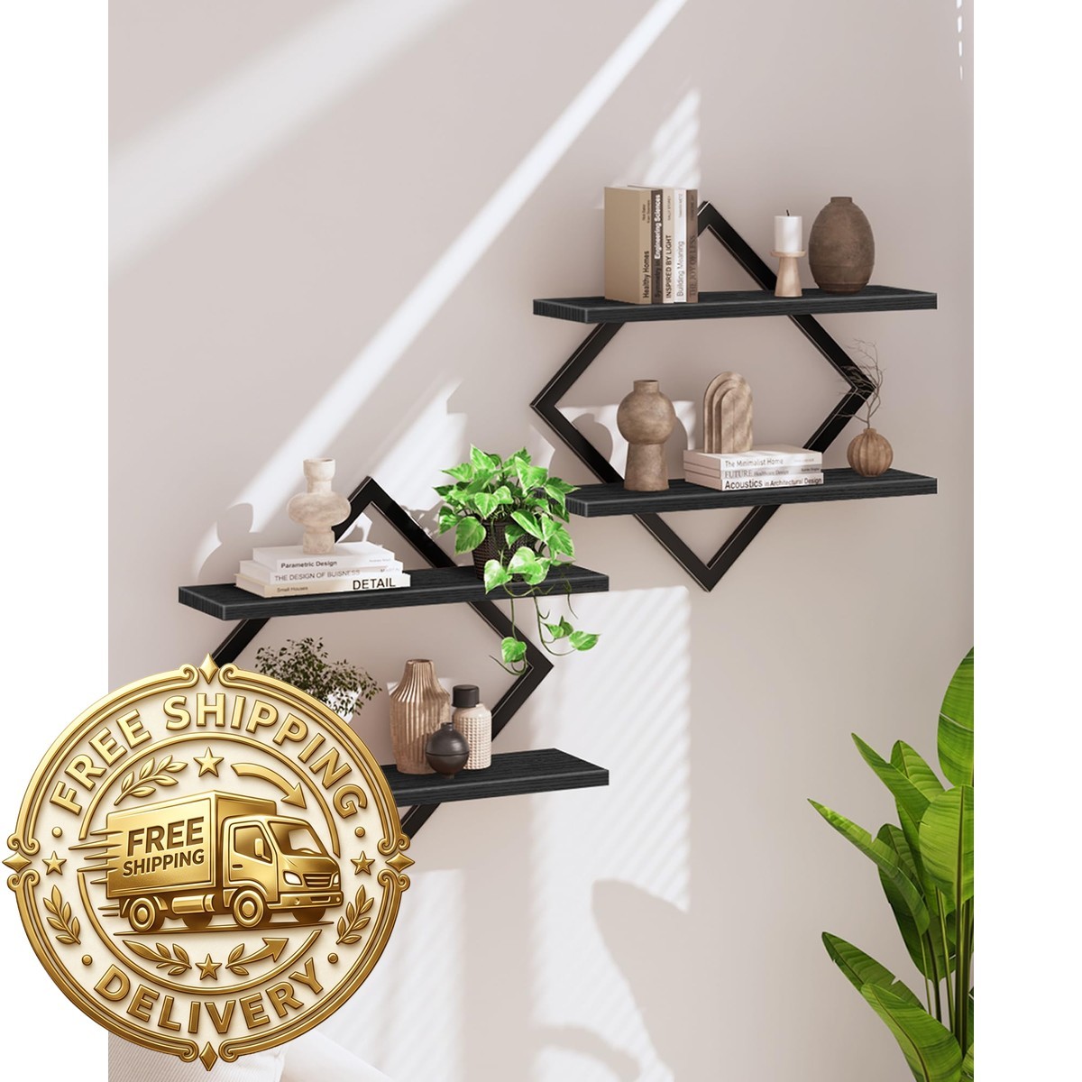 Choezon Floating Shelves Set Of 2 Wall Shelves 2-Tier Hanging Shelves Wall