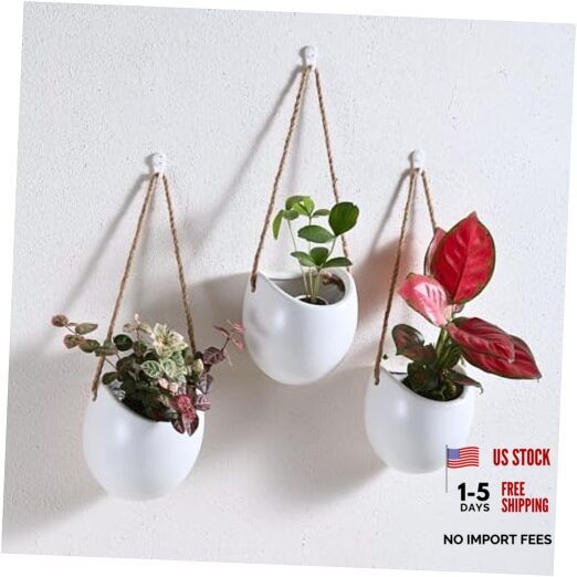 Set of 3 Ceramic Wall Vases – Hanging Pocket Planters for Indoor Plants, White