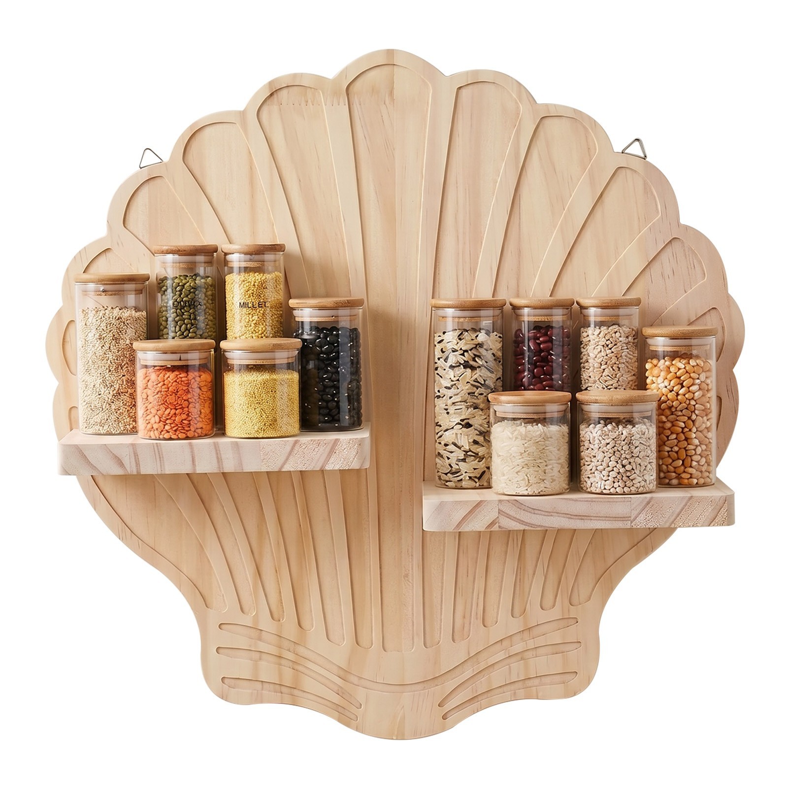 Boho Floating Wall Mounted Display Shelf Shell Shape Wooden Shelves Wall Decor