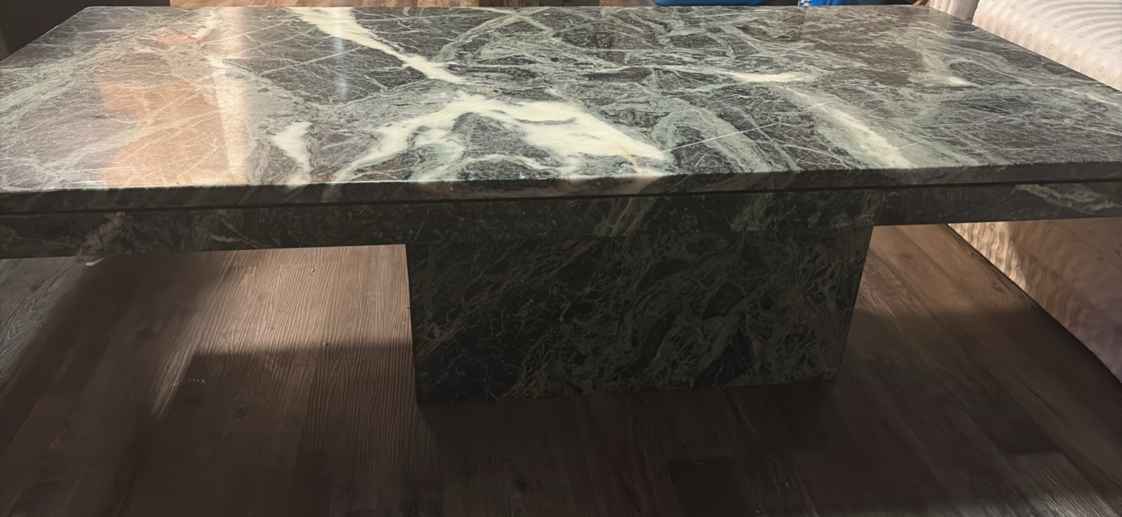 Green White Polished Stone Rectangular Coffee Table Abstract Print