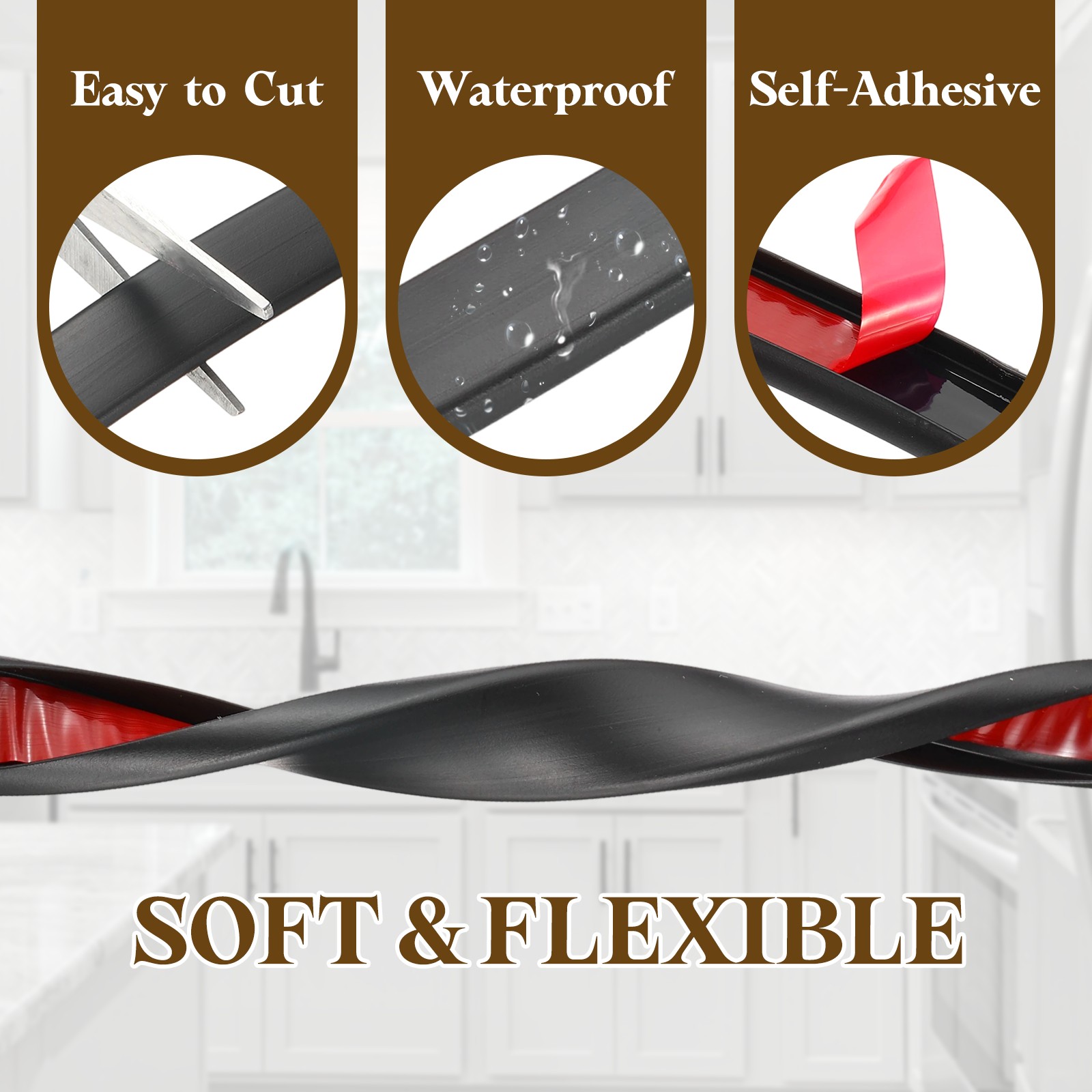 24.9ft U-Shape Edge Banding Adhesive Trim Protector Fit 1/2″ Edge Black