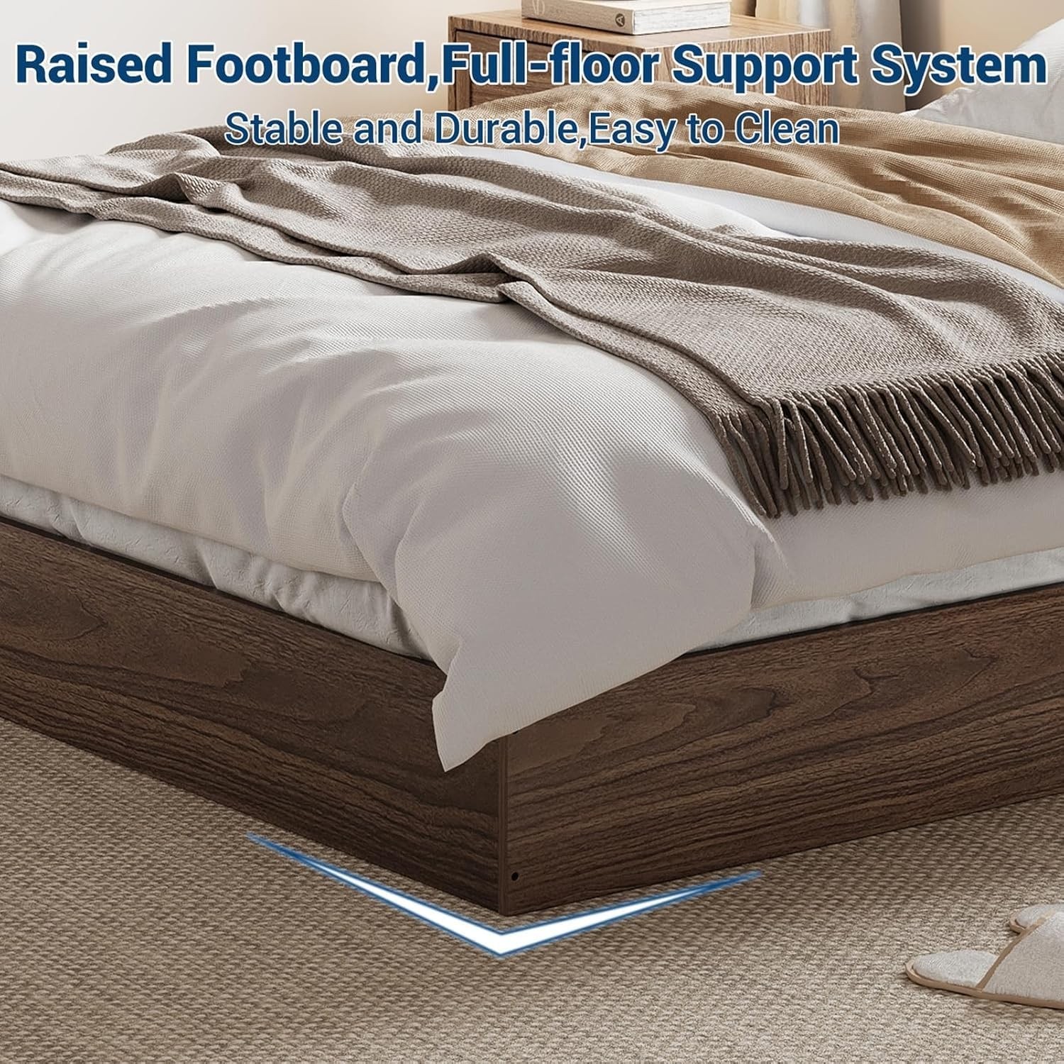 California King Size Bed Frame, Wood Platform Bed with Sturdy Wooden Slats