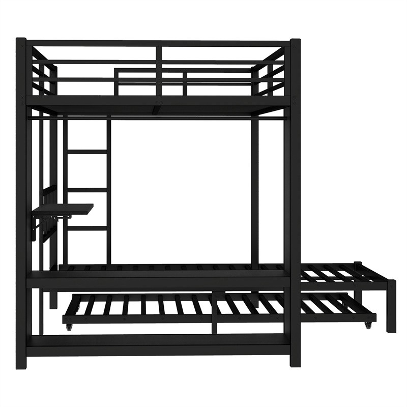 Full over Twin Bunk Bed with Built-in Wardrobe Metal Bunk Bed with Foldable Desk