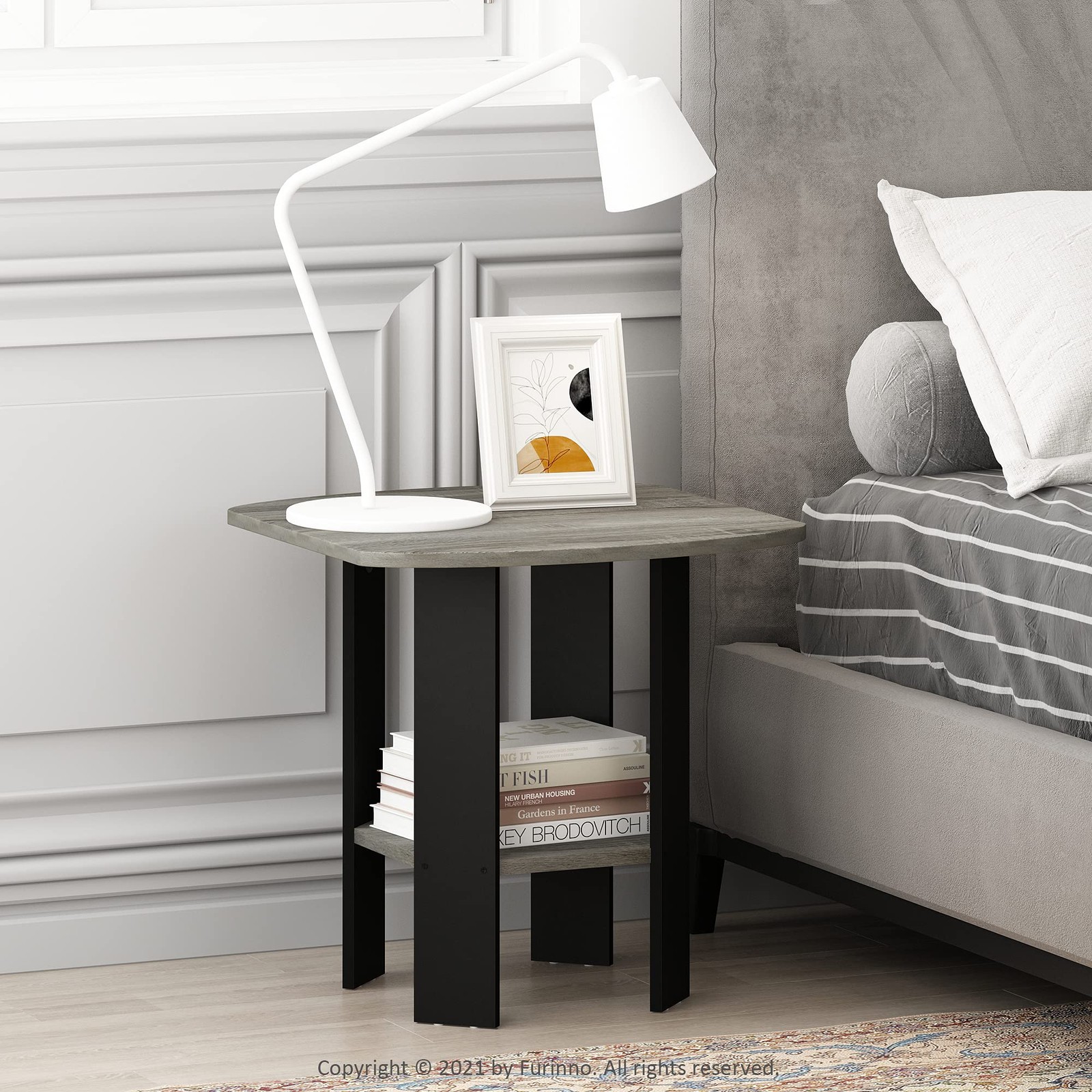 Furinno SIMPLE DESIGN Side 2-Pack, 2 Tiers, Standard Leg, French Oak/Black