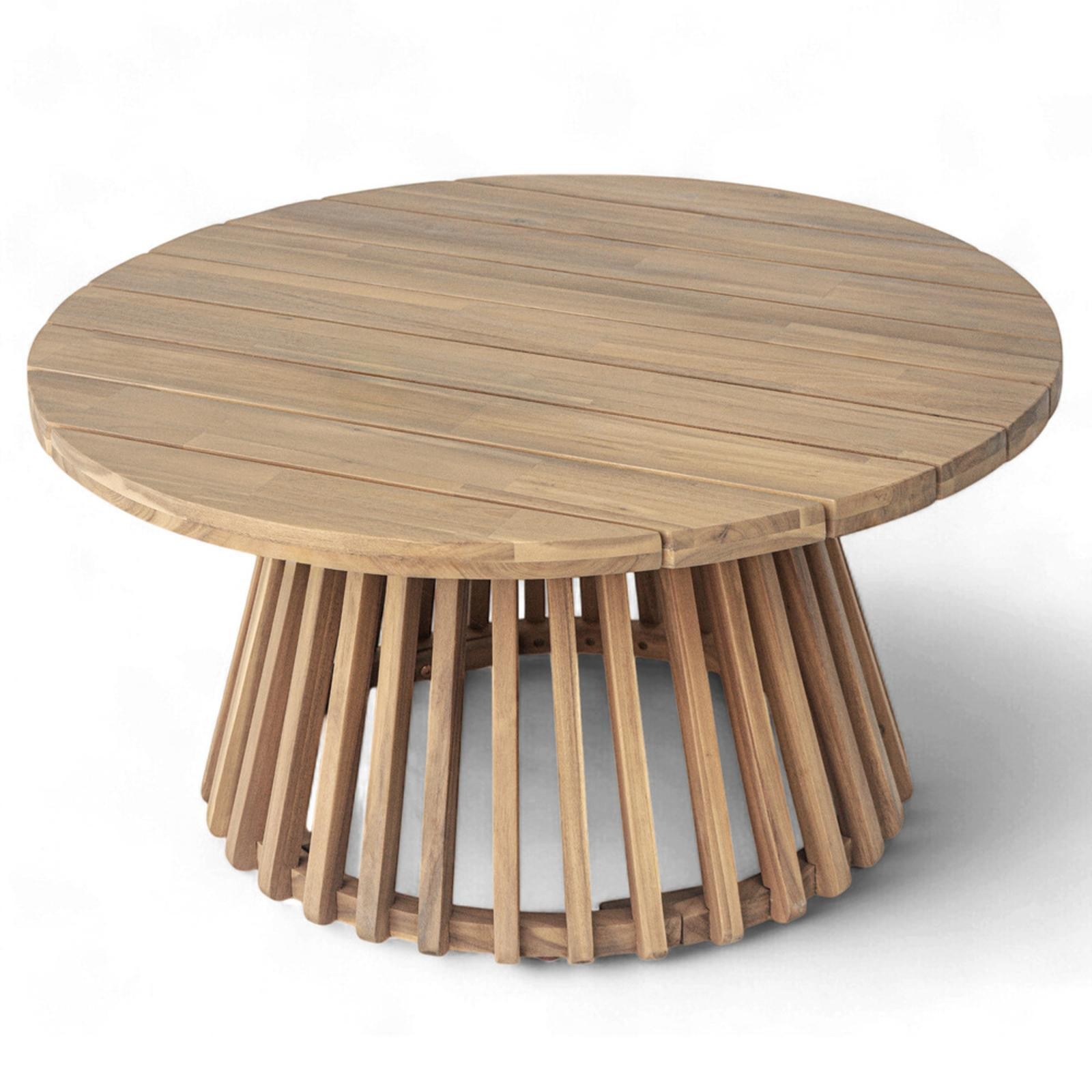 31.5 Inch Acacia Wood Coffee Table for Patio, Distinctive Round Top, Outdoor