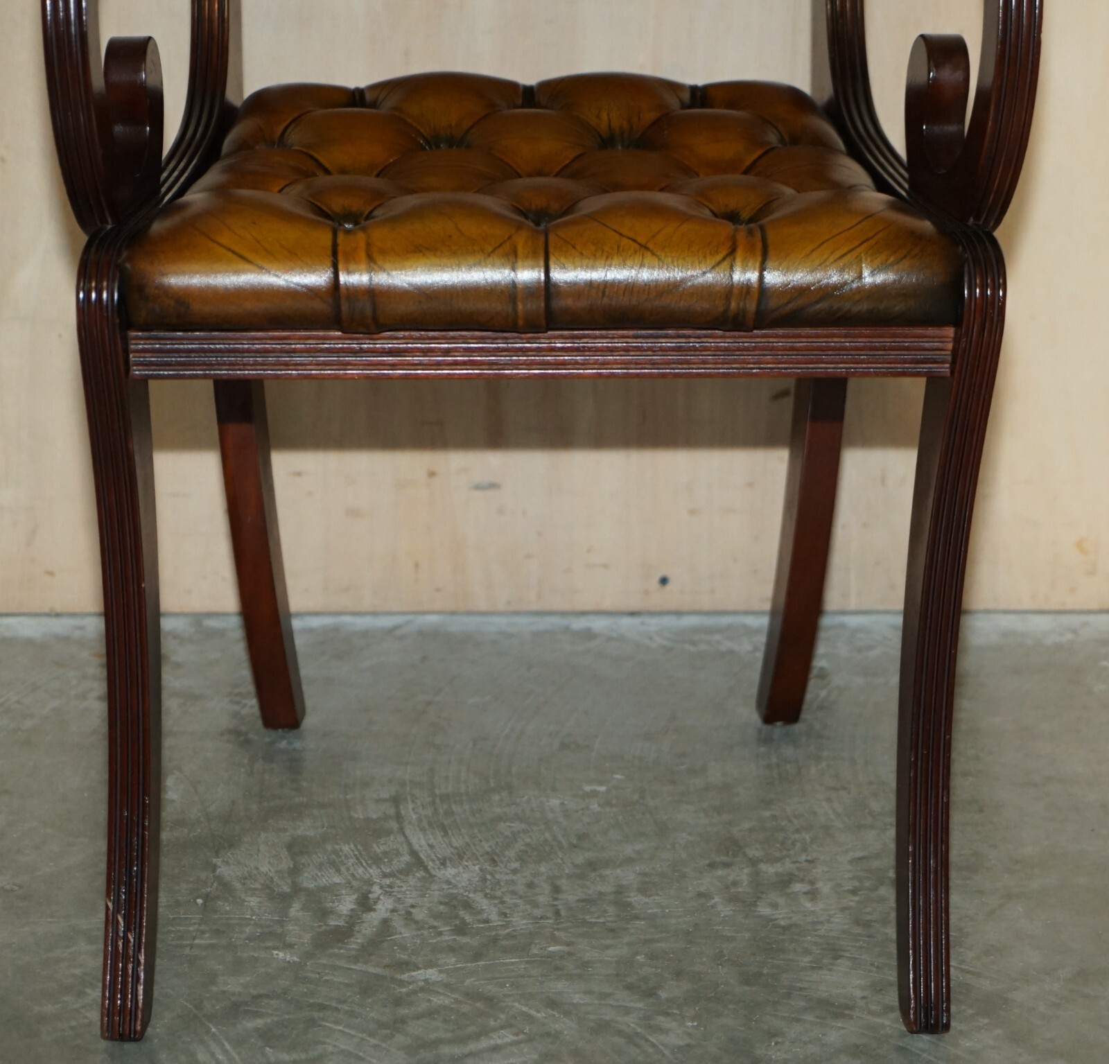 EIGHT VINTAGE MAHOGANY FULLY RESTORED CHESTERFIELD BROWN LEATHER DINING CHAIRS 8