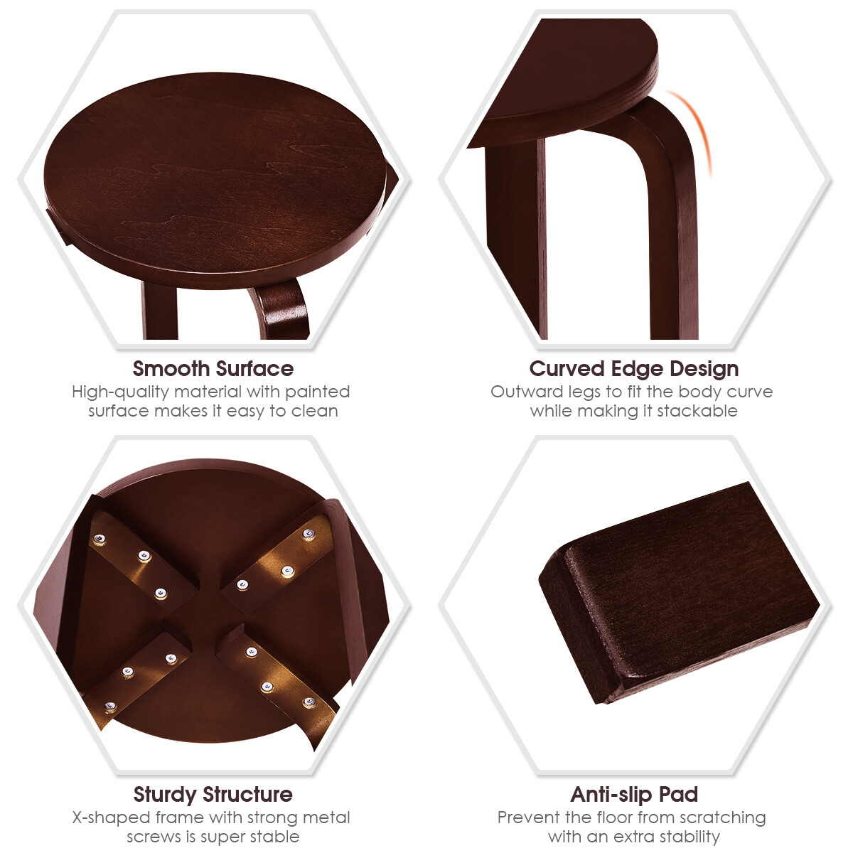 Topbuy 4 PCS Stacking Bentwood Stool Round Dining Chair Backless Bar Stool