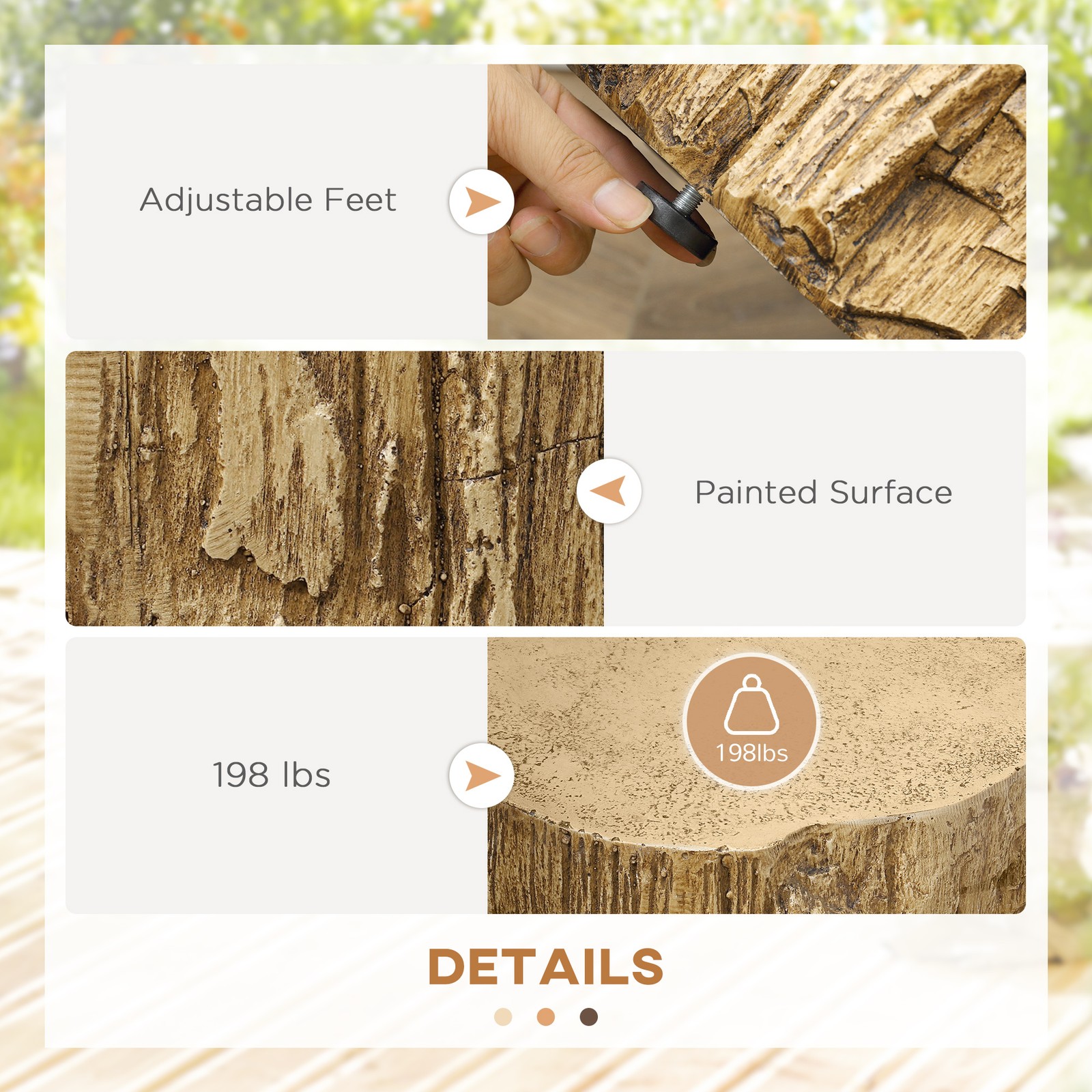 Tree Stump Stool, Concrete Side Table with Wood Grain Finish