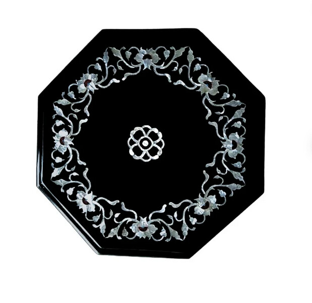 16″ black Marble Dining Coffee corner Center Table Top inlay antique Mosaic e121
