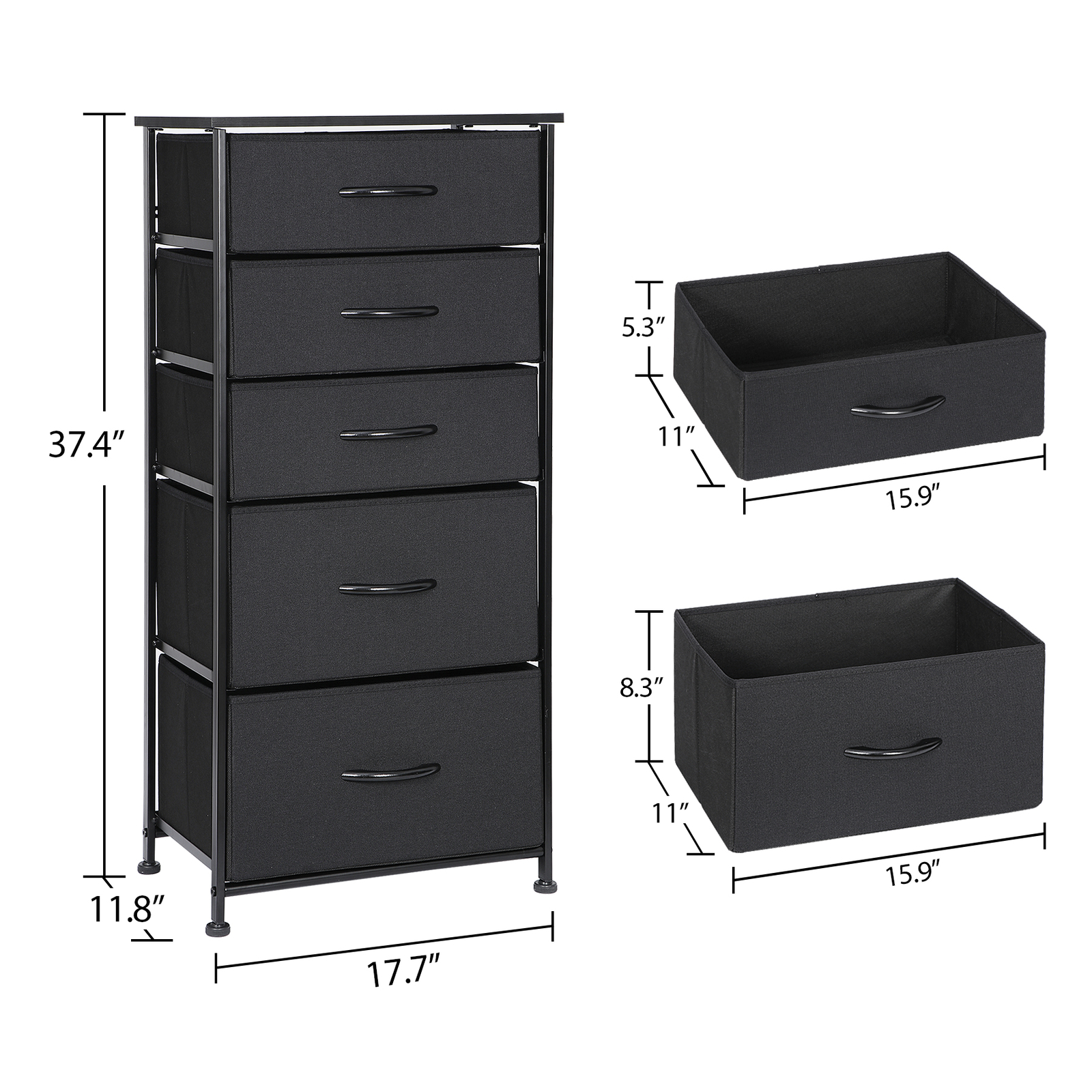 Fabric Dresser Storage with 5 Drawers Sturdy Metal Frame, Wood Top for Bedroom