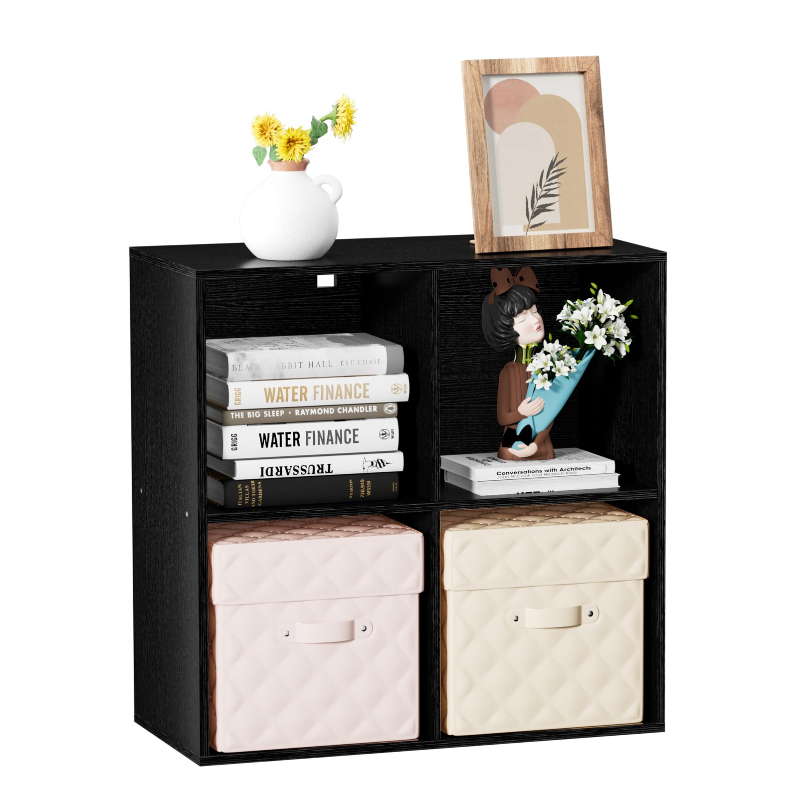 Wood 4 Cube Storage Organizer, 11 in Cube Shelf, Black Cubby Storage Organize…