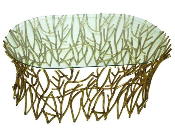 Italian Gold Iron Twig Coffee Table with Glass Top-41” x 20”H