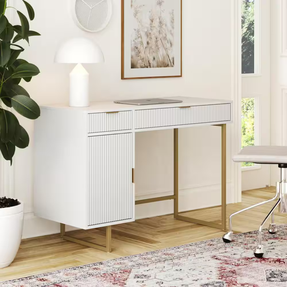 Jacklyn 44 In. W Small Modern Computer Writing Desk Workstation with Drawers and