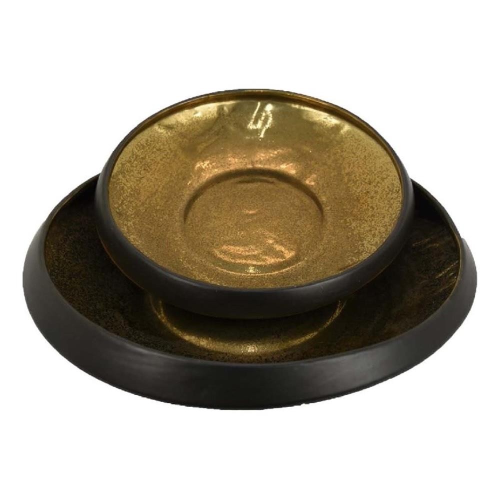 Benjara Rema Decorative Tabletop Bowls Set of 2- Modern Gold and Black Ceramic