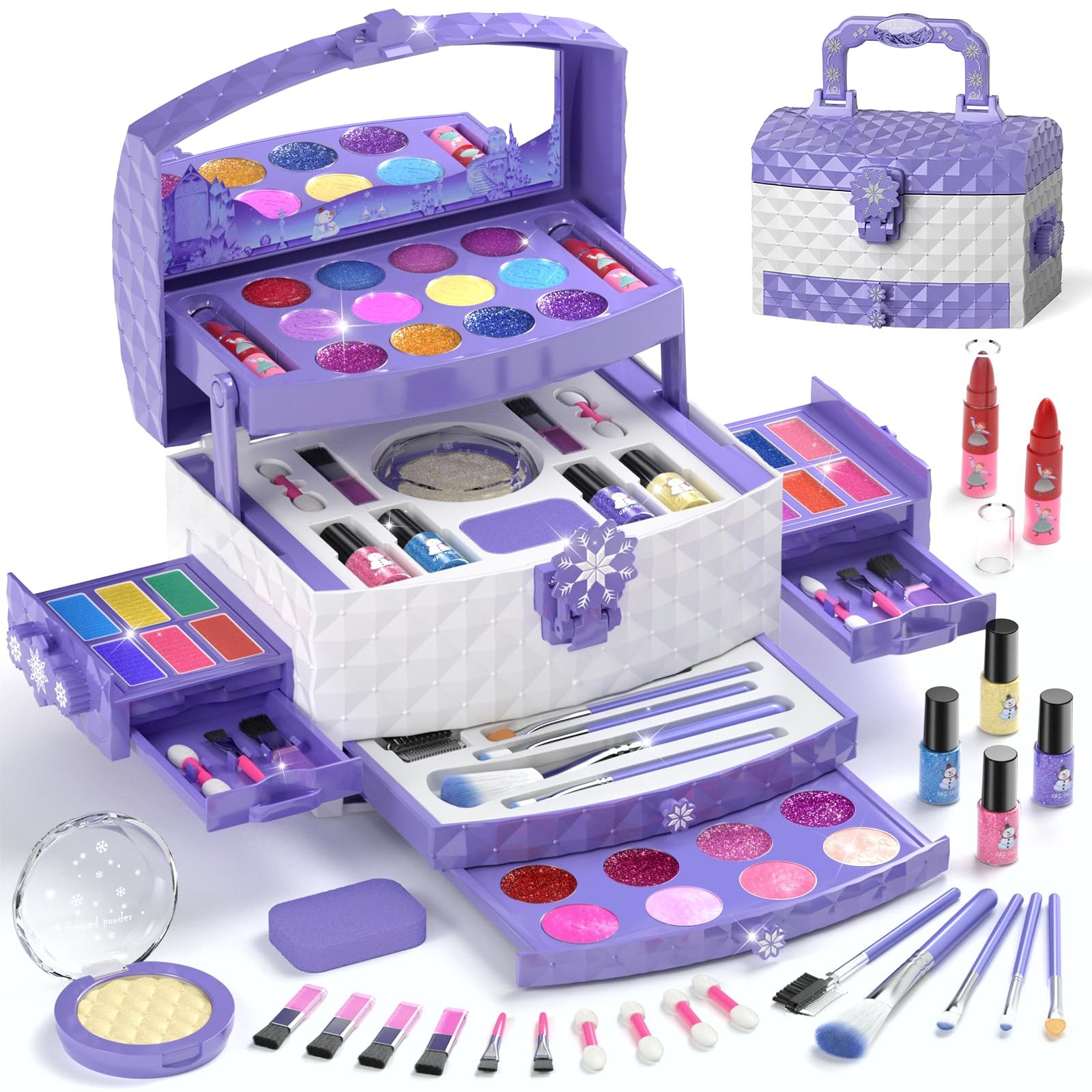 Kids Makeup Set for Girl 56 Pcs Washable Real Cosmetic, Non-Toxic Frozen Toys…