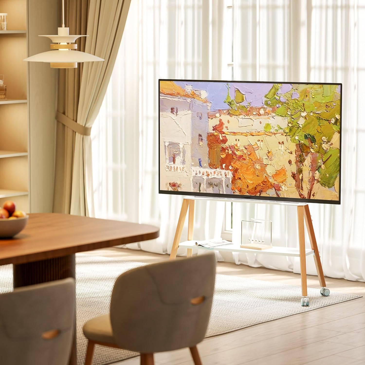 Rolling Easel TV Stand for 49–75 Inch Tvs, Mobile TV Cart with Lockable Wheels,