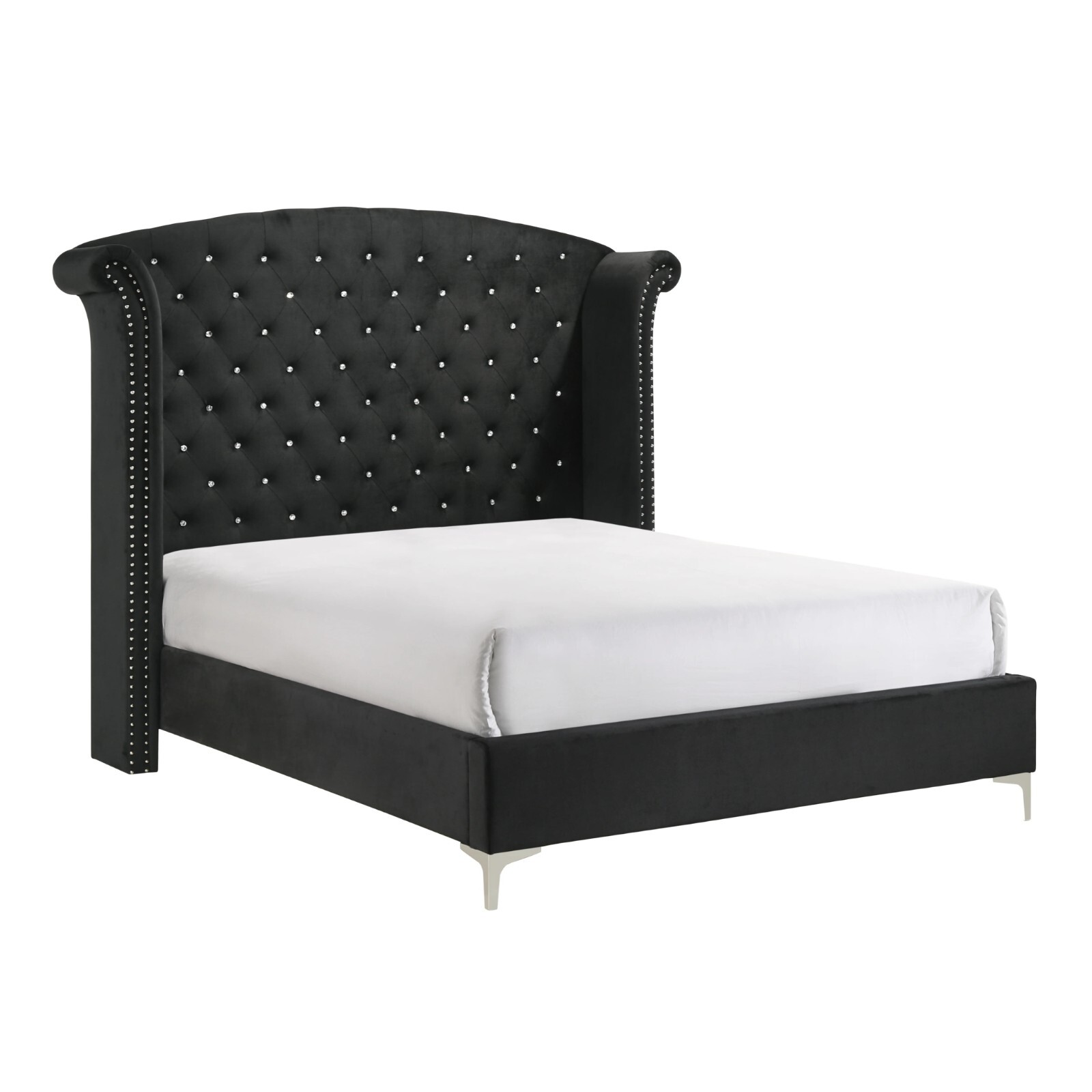 NEW Black Velvet 4PC Queen King Modern Unique Crystal Tufted Bedroom Set B/D/M/N