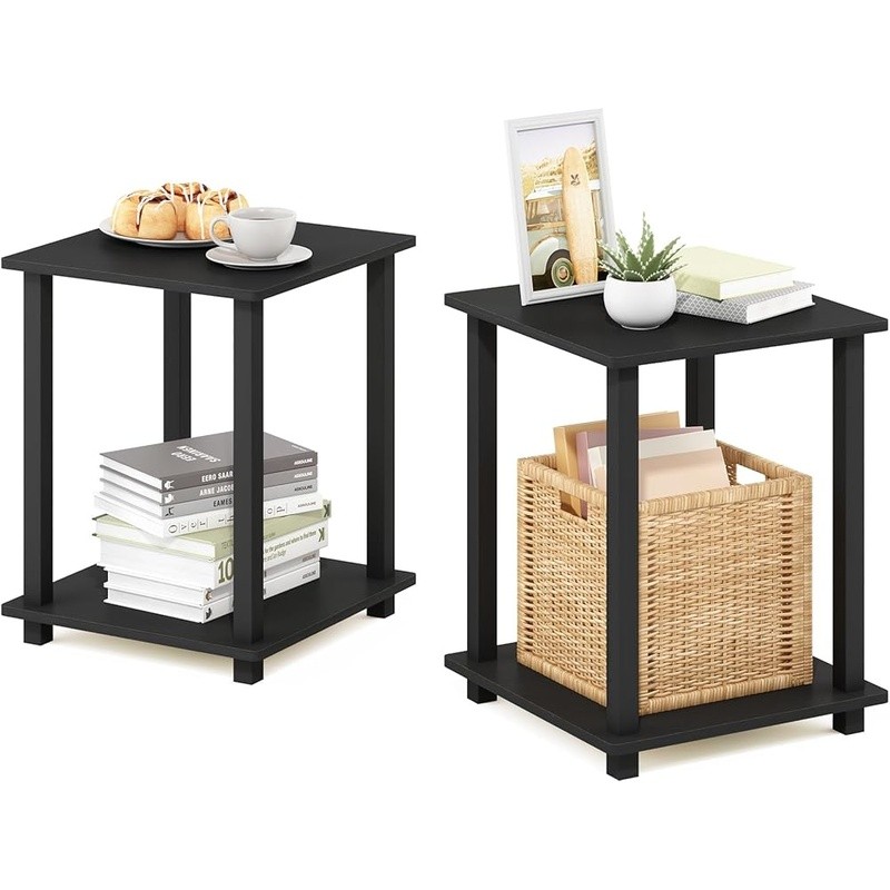 Compact Modern Minimalist Side Table Set 2-Tier Functional Storage End Tables US