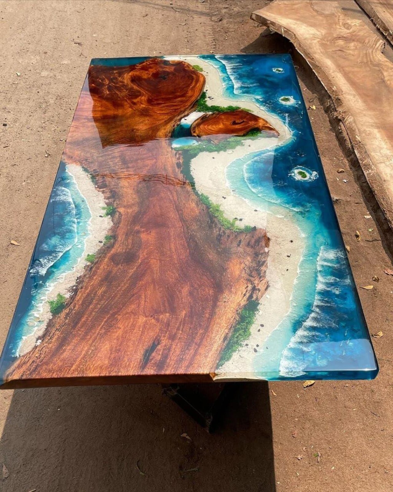 Ocean Beach Epoxy Acacia Wood Table Top Live Edge Resin Dining Luxury