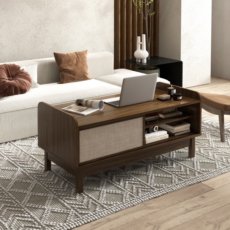 Mid-Century Modern Cocktail Table Coffee Table Living Room With Adjustable Shelf