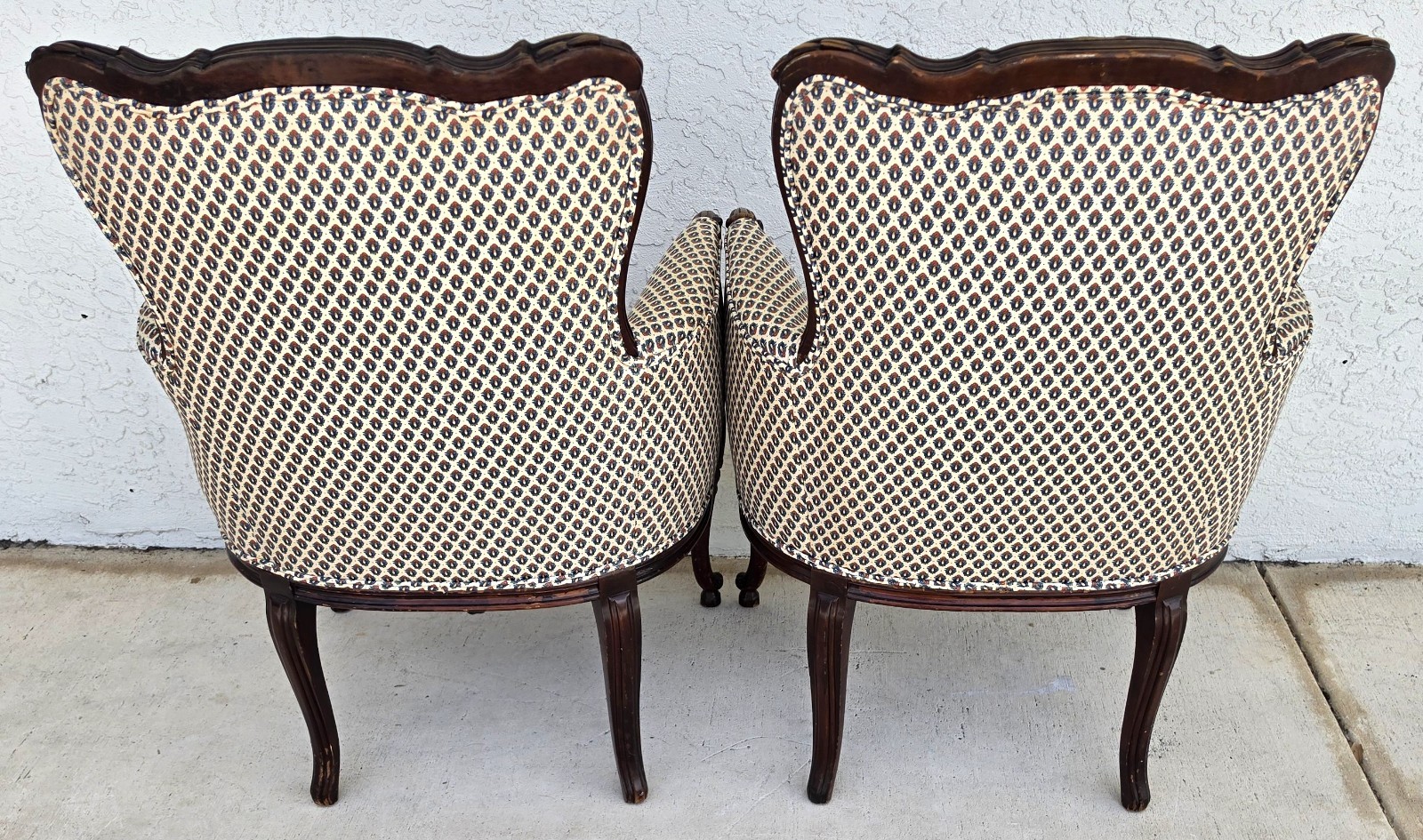 Pair of Antique French Provincial Louis XV Walnut Bergere Armchairs