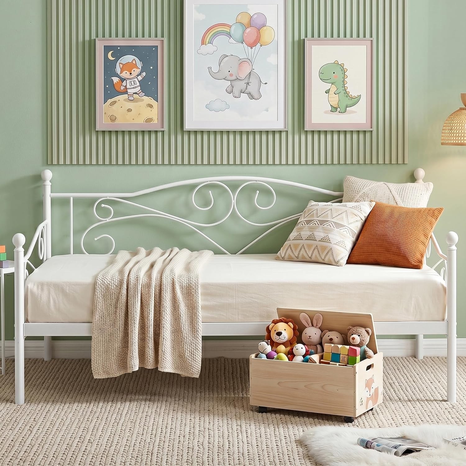 Daybed Frame, Twin Size Metal Platform Bed with Headboard,Heavy Duty Steel Slats