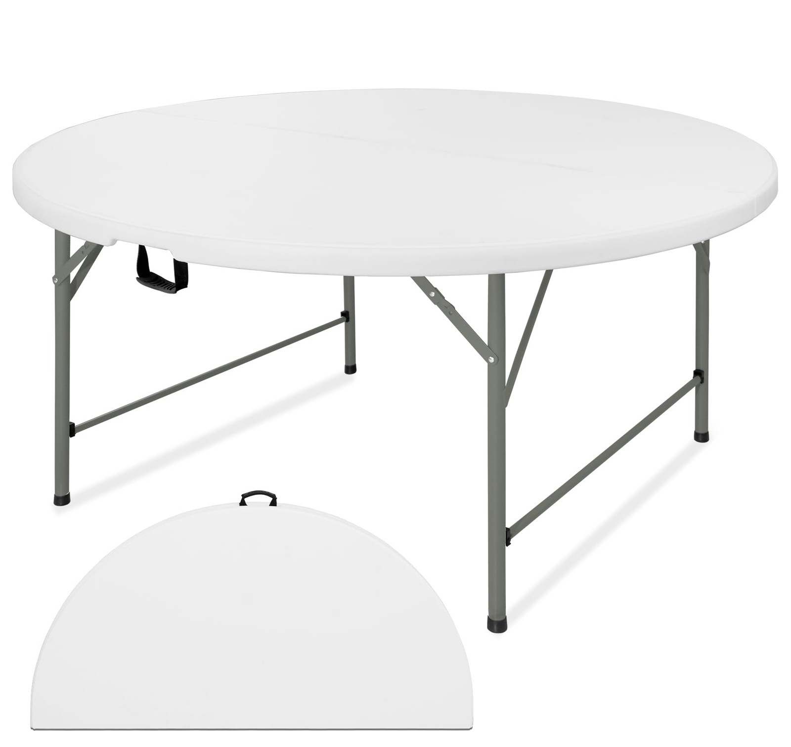 5 FT Round Folding Tables with Carrying Handle 60 inch Heavy Duty Portable Pl…