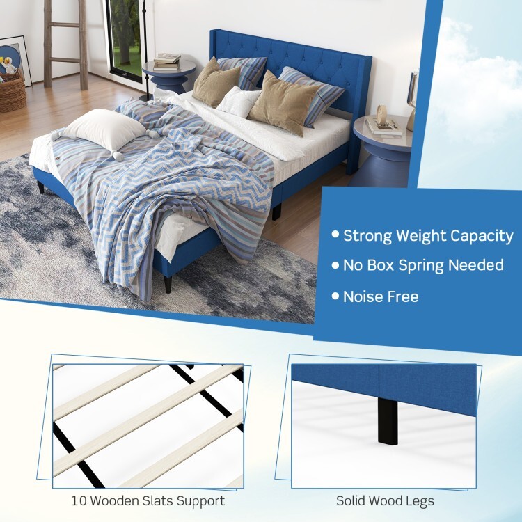 81″ Queen Size Platform Bed Frame & Button Tufted Upholstered Wingback Headboard