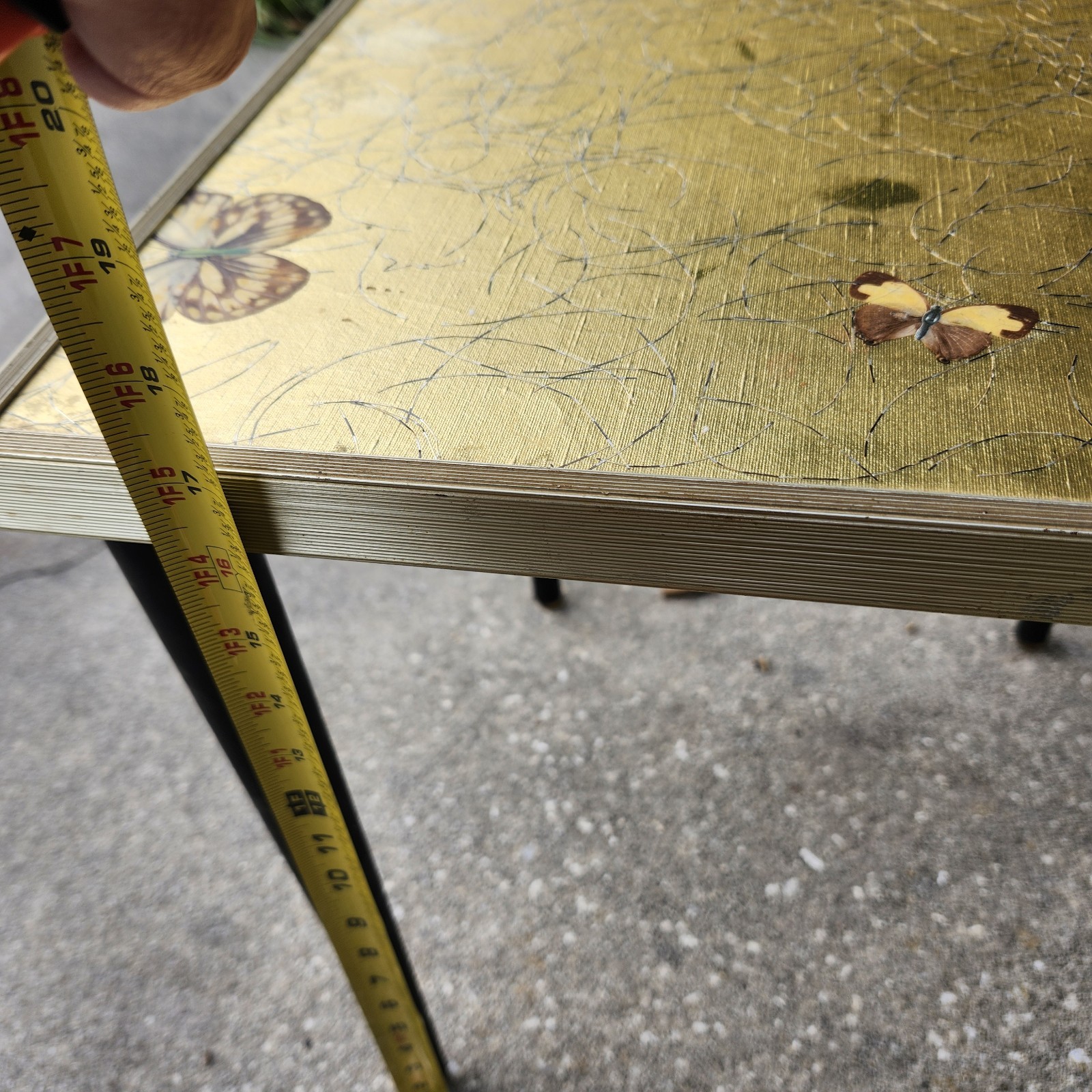Vintage Retro Artex Butterfly Gilt Gold Leaf Snack Side Table 15″ Nature BoHO