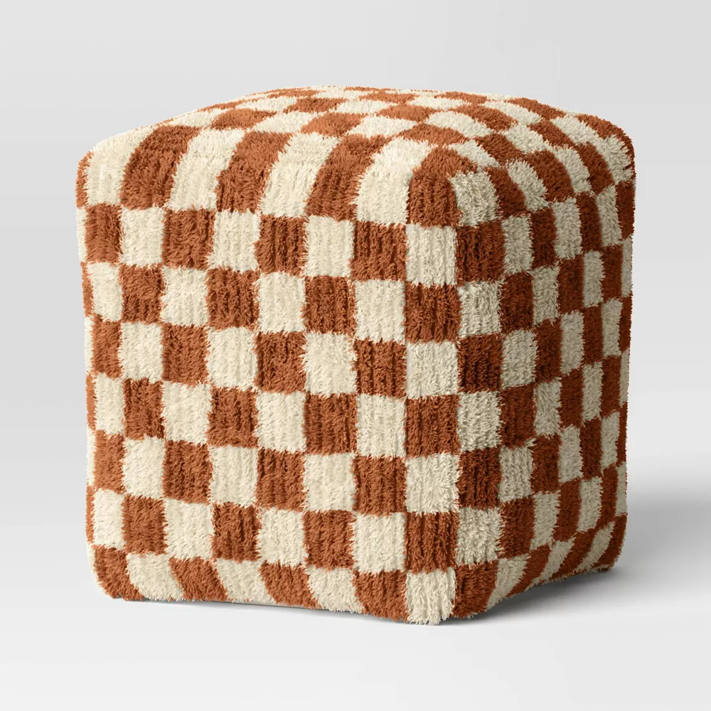 Checkerboard Pouf Mustard/Cream – Threshold