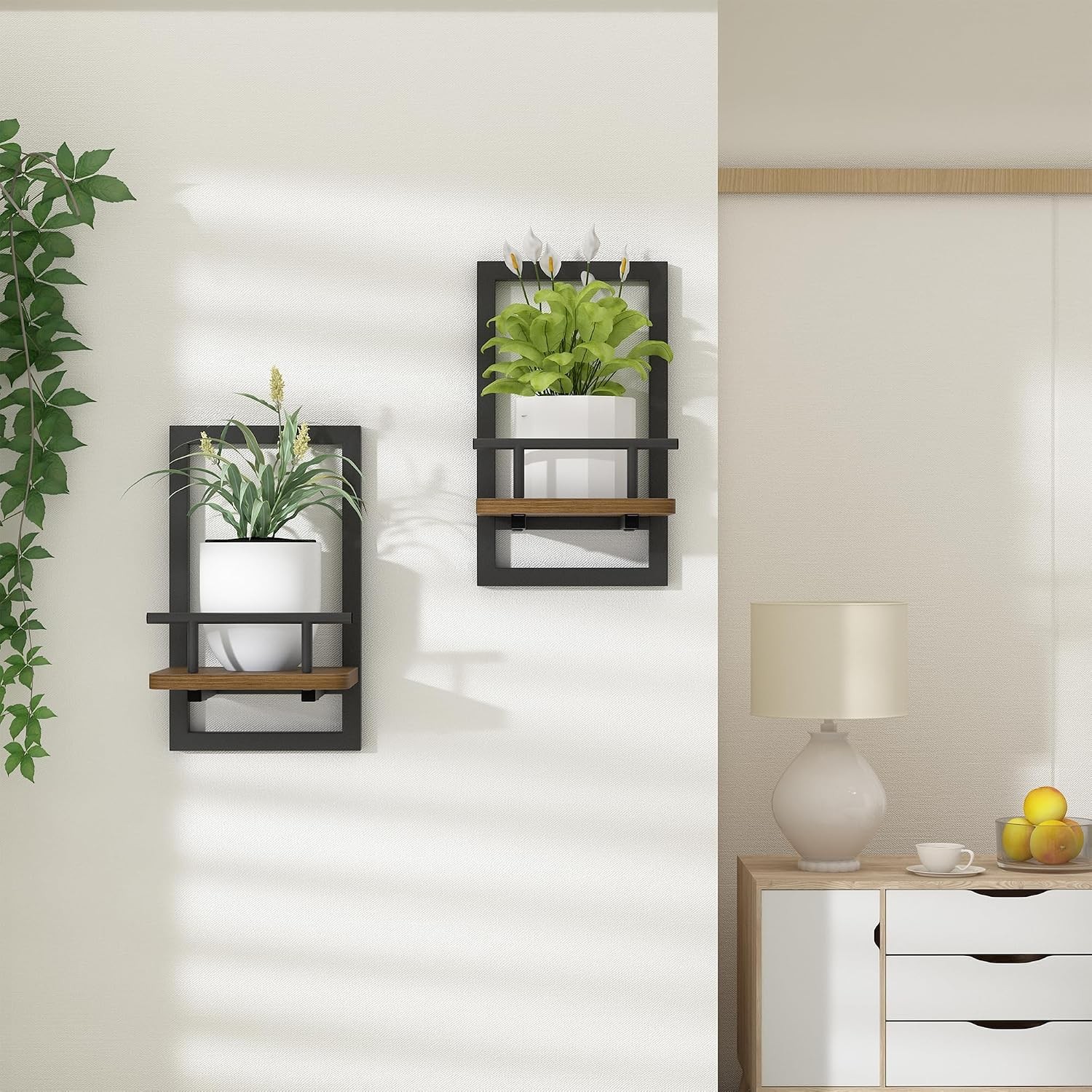 2-Pack Floating Shelves for Indoor Plants, Wall Mounted Storage Shelves for Bedr