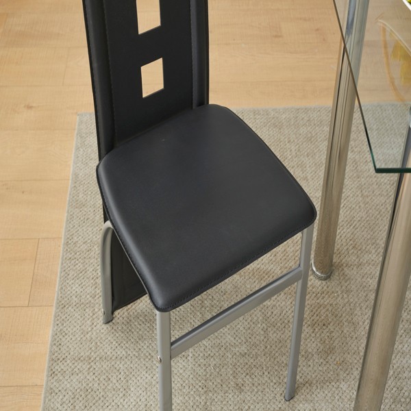 4pcs Long Backrest Square Decoration Pu Leather Dining Chair Electroplating Leg