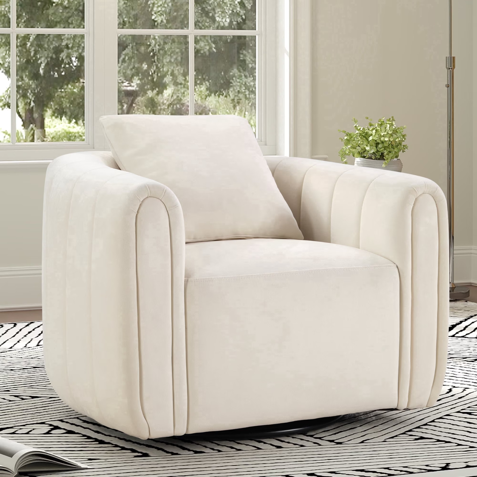 Canmov 360° Swivel Accent Chair,Premium Velvet Barrel Chair with Throw Pillow