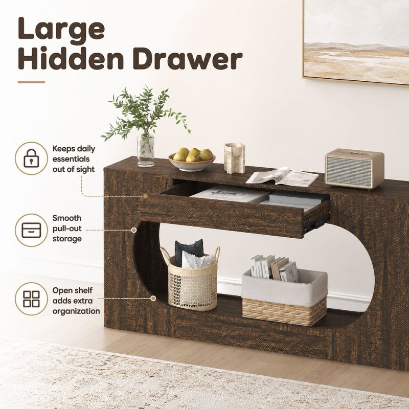 Wood Entryway Table Narrow Console End Table Nightstand,Consealed Drawer, Shelf