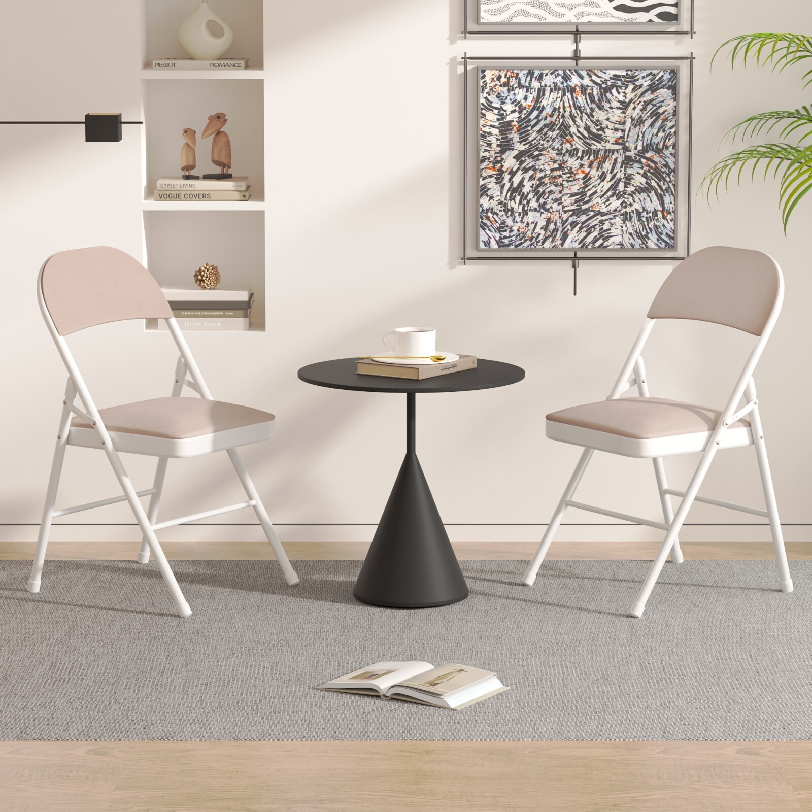 5 Pcs Portable Folding Card Table Square and Chairs Set with Vinyl Upholstery