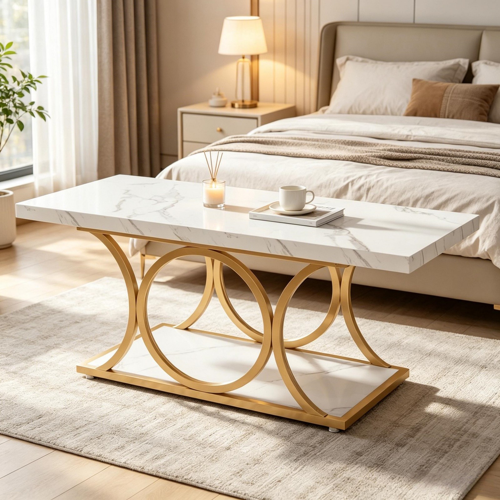 2-Tier Rectangle Coffee Table with Storage Dining Table