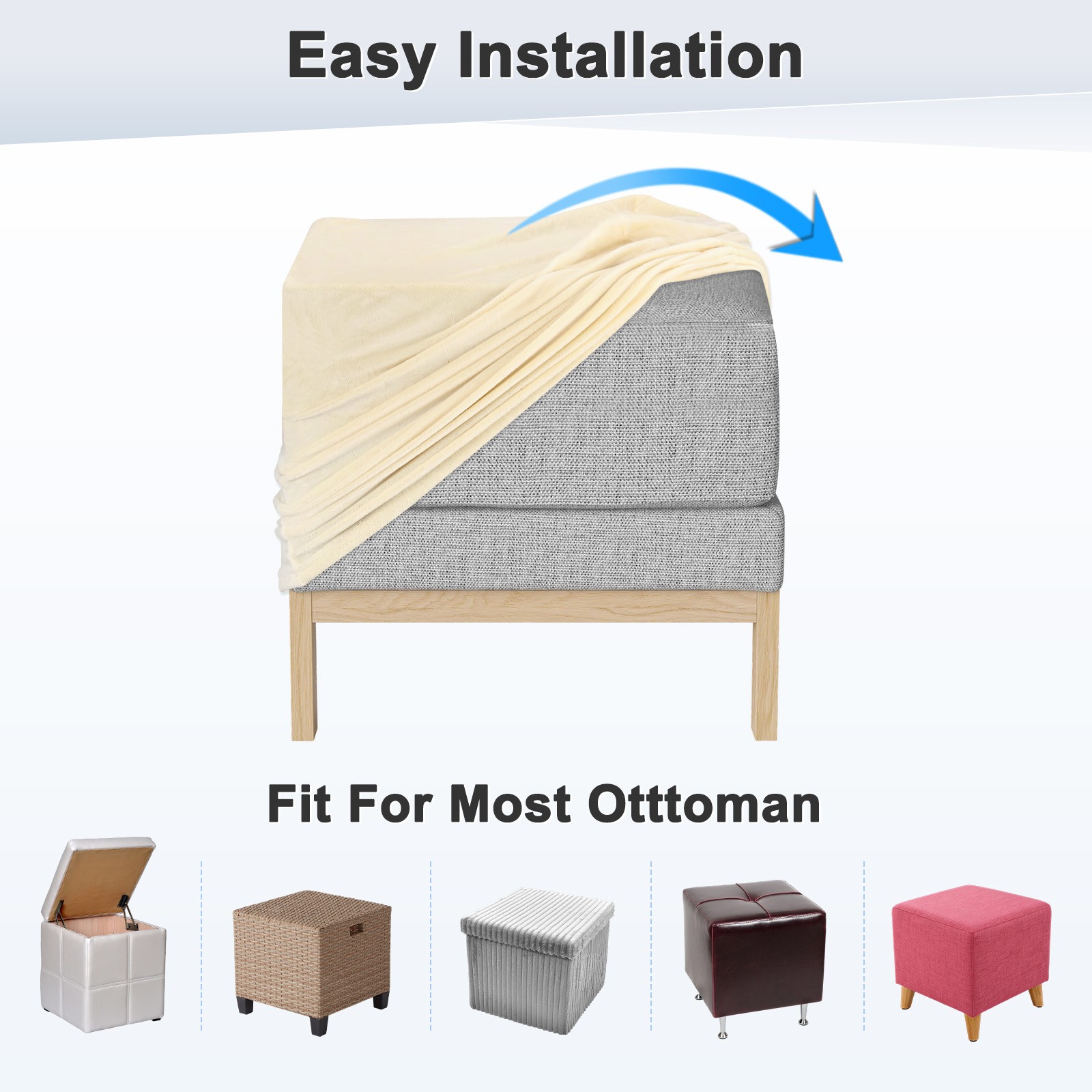 1-Pack 13″x13″x15″ Stretch Square Ottoman covers Footstool Protector Beige