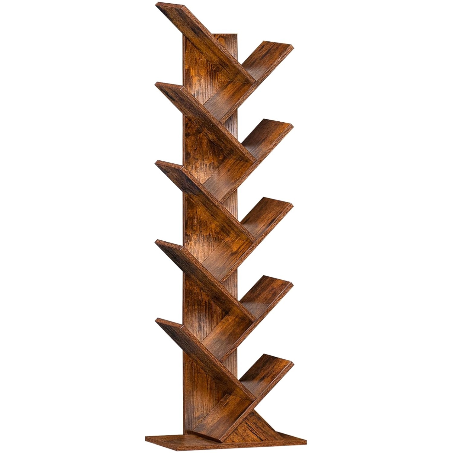Retro Brown 10-Tier Tree Book Shelf, Perfect for Narrow Living Spaces & Offices